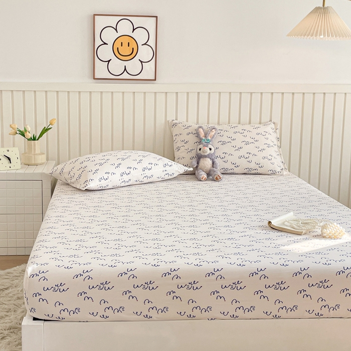 91家纺网 家纺一手货源 找家纺 芯元素 2025新款针织双层纱印花床笠 晴空