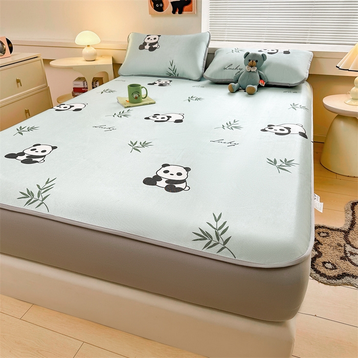 91家纺网 家纺一手货源 找家纺 雯豆家纺 2025夏季新品冰藤印花床笠三件套加厚冰丝软藤席小清新印花床罩单件 冰藤席-床笠款-熊猫花花