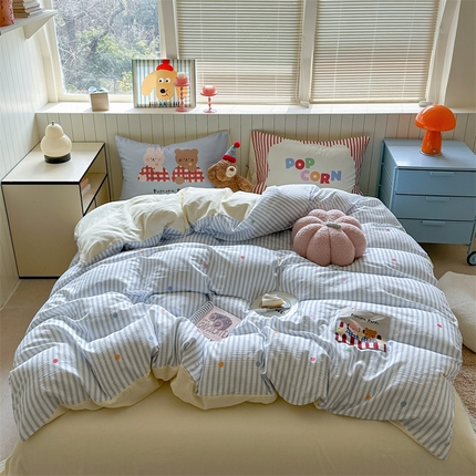 91家纺网 家纺一手货源 找家纺 （总）暖生活 2025新款全棉双层纱四件套-贴画系列