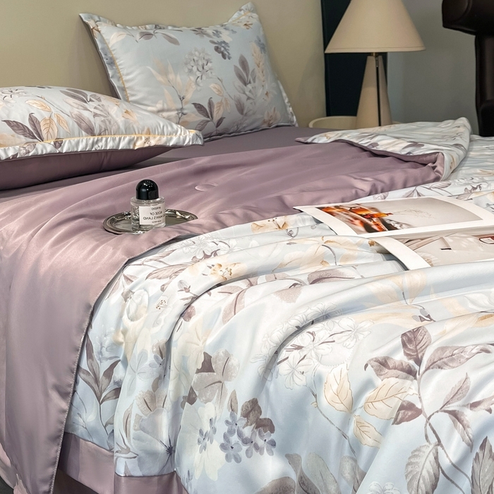 91家纺网 家纺一手货源 找家纺 佳品居 2025新款直播水洗天丝夏被冰丝夏凉被空调被四件套 羽叶