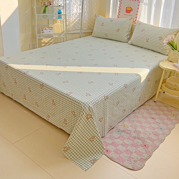 91家纺网 家纺一手货源 找家纺 棉生活家纺 2025新款ins全棉小清新系列单品床单 小熊之家