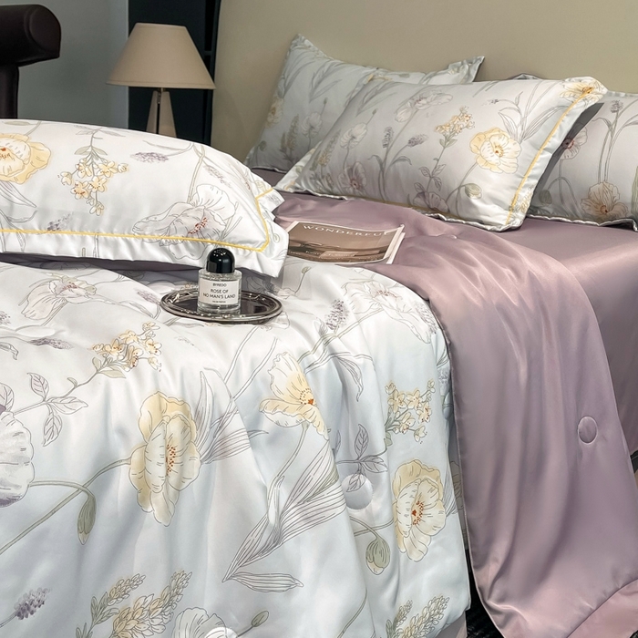 91家纺网 家纺一手货源 找家纺 佳品居 2025新款直播水洗天丝夏被冰丝夏凉被空调被四件套 兮颜紫 