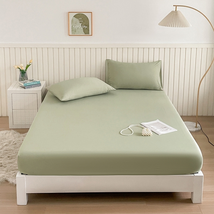 91家纺网 家纺一手货源 找家纺 芯元素 2025新款针织双层纱印花床笠 薄荷绿