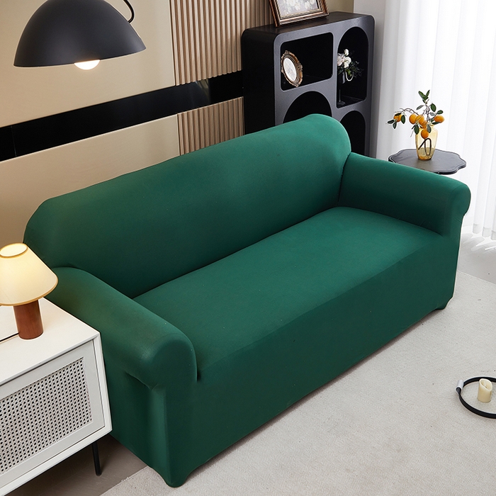 91家纺网 家纺一手货源 找家纺 共鸣沙发套 新款牛奶丝覆膜防水纯色系列沙发套 墨绿色