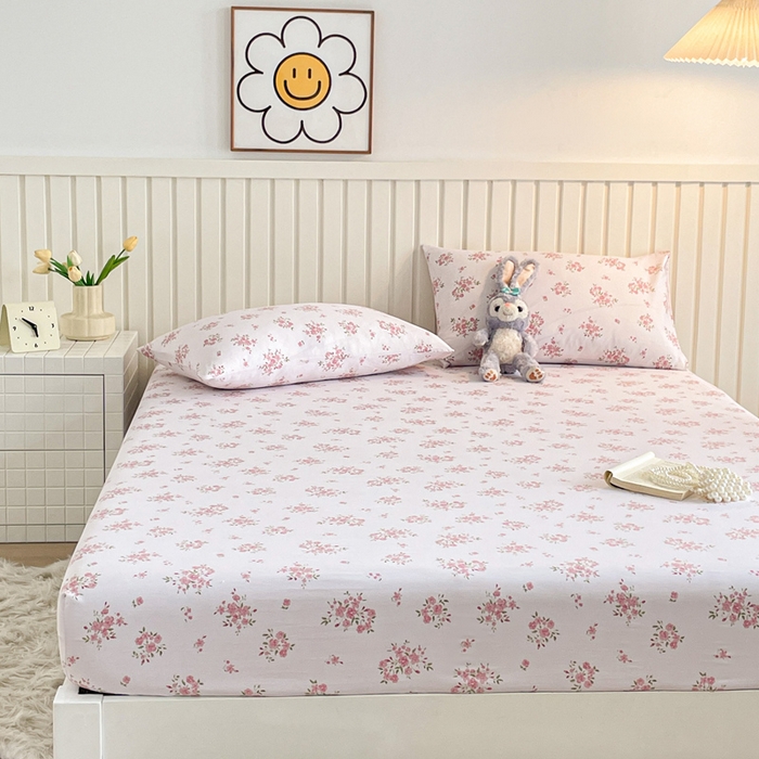 91家纺网 家纺一手货源 找家纺 芯元素 2025新款针织双层纱印花床笠 花朝如约