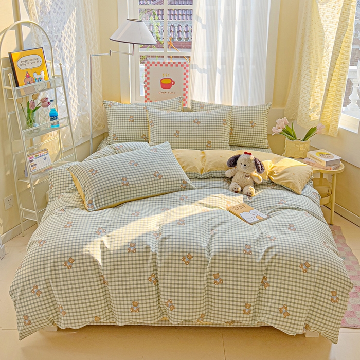 91家纺网 家纺一手货源 找家纺 棉生活家纺 2025新款ins全棉小清新系列四件套 小熊之家