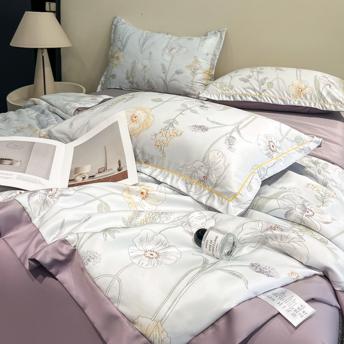 91家纺网 家纺一手货源 找家纺 佳品居 2025新款直播水洗天丝夏被冰丝夏凉被空调被四件套 兮颜紫 