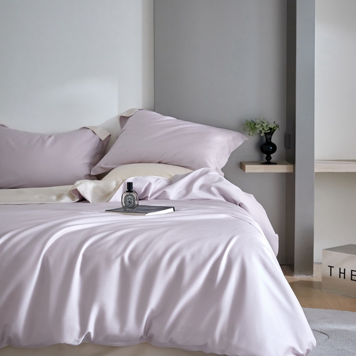 91家纺网 家纺一手货源 找家纺 金奇达2025新款【可芙】-轻氧水光天丝棉四件套（标准号全网控价（折后券后）不低于238元） 可芙-紫+杏