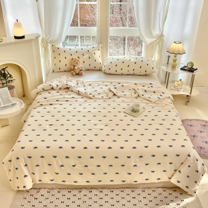 91家纺网 家纺一手货源 找家纺 星巴k家纺 2025糯糯棉A类大豆蛋白纤维夏凉被双层纱水洗棉夏被大豆被 蝴蝶结