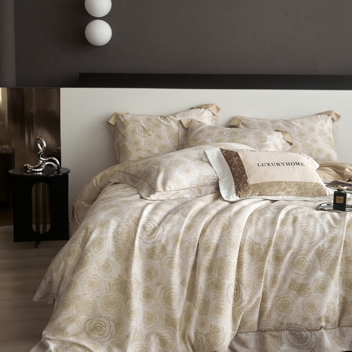 91家纺网 家纺一手货源 找家纺 金奇达2025新款【 巴赫之音】-茧养莱赛尔四件套（标准号全网控价（折后券后）不低于258元） 卡洛琳-香槟