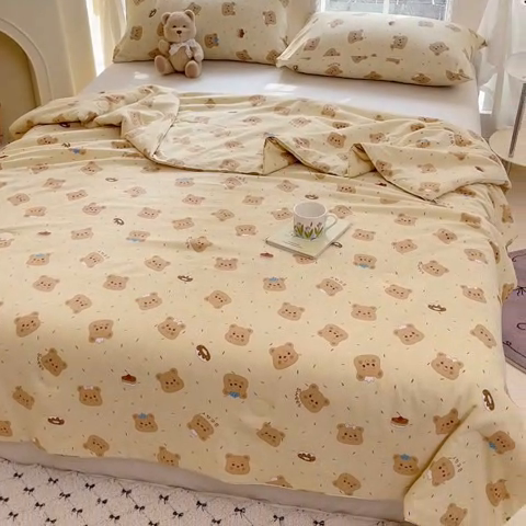 91家纺网 家纺一手货源 找家纺 星巴k家纺 2025糯糯棉A类大豆蛋白纤维夏凉被双层纱水洗棉夏被大豆被 芝士小熊