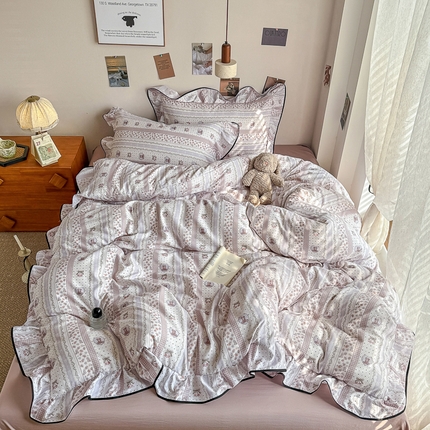 麦瑞家纺 2025新款A类韩版花边针织双层纱四件套 小夜曲