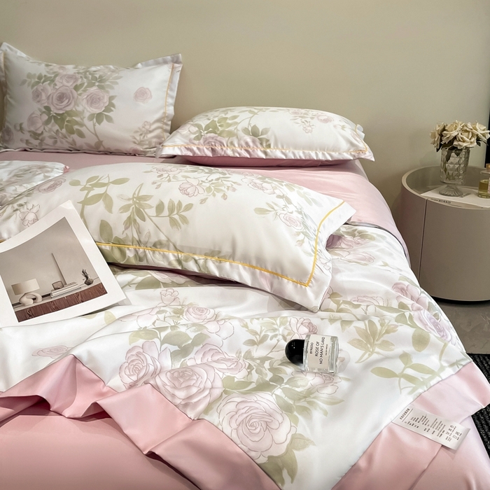 91家纺网 家纺一手货源 找家纺 佳品居 2025新款直播水洗天丝夏被冰丝夏凉被空调被四件套 悦色粉