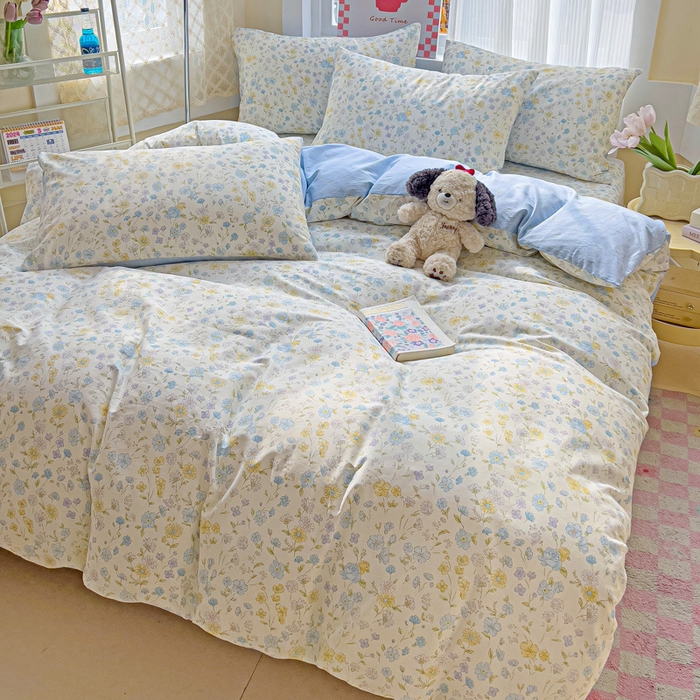 91家纺网 家纺一手货源 找家纺 棉生活家纺 2025新款ins全棉小清新系列四件套 向阳花开