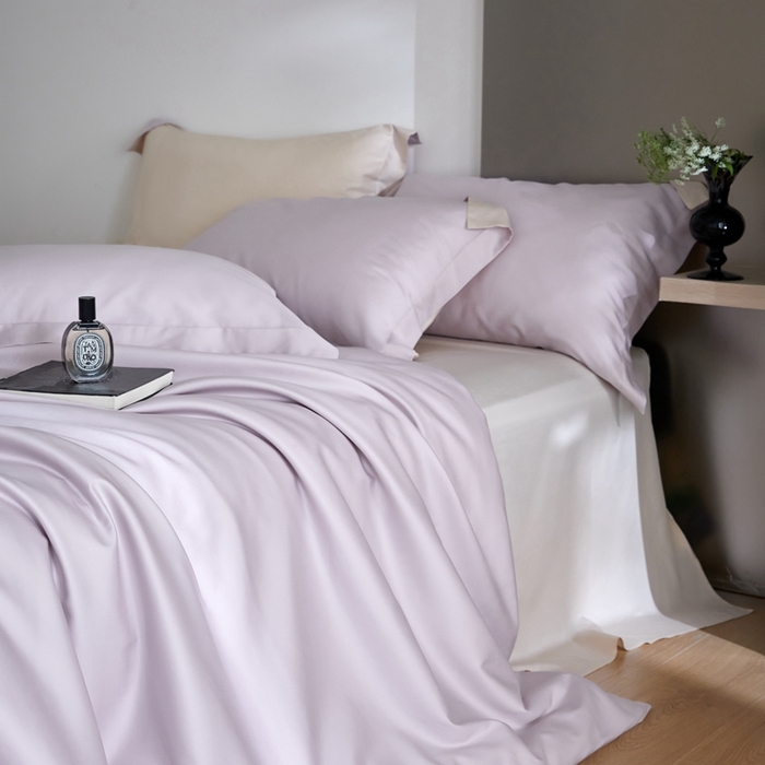 91家纺网 家纺一手货源 找家纺 金奇达2025新款【可芙】-轻氧水光天丝棉四件套（标准号全网控价（折后券后）不低于238元） 可芙-紫+杏