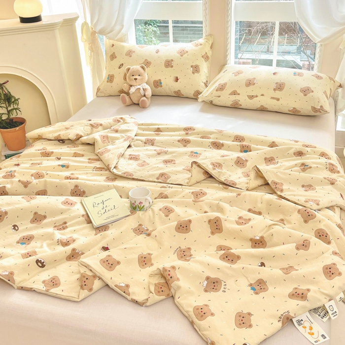 91家纺网 家纺一手货源 找家纺 星巴k家纺 2025糯糯棉A类大豆蛋白纤维夏凉被双层纱水洗棉夏被大豆被 芝士小熊