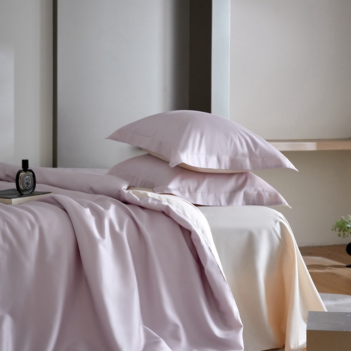 91家纺网 家纺一手货源 找家纺 金奇达2025新款【可芙】-轻氧水光天丝棉四件套（标准号全网控价（折后券后）不低于238元） 可芙-紫+杏