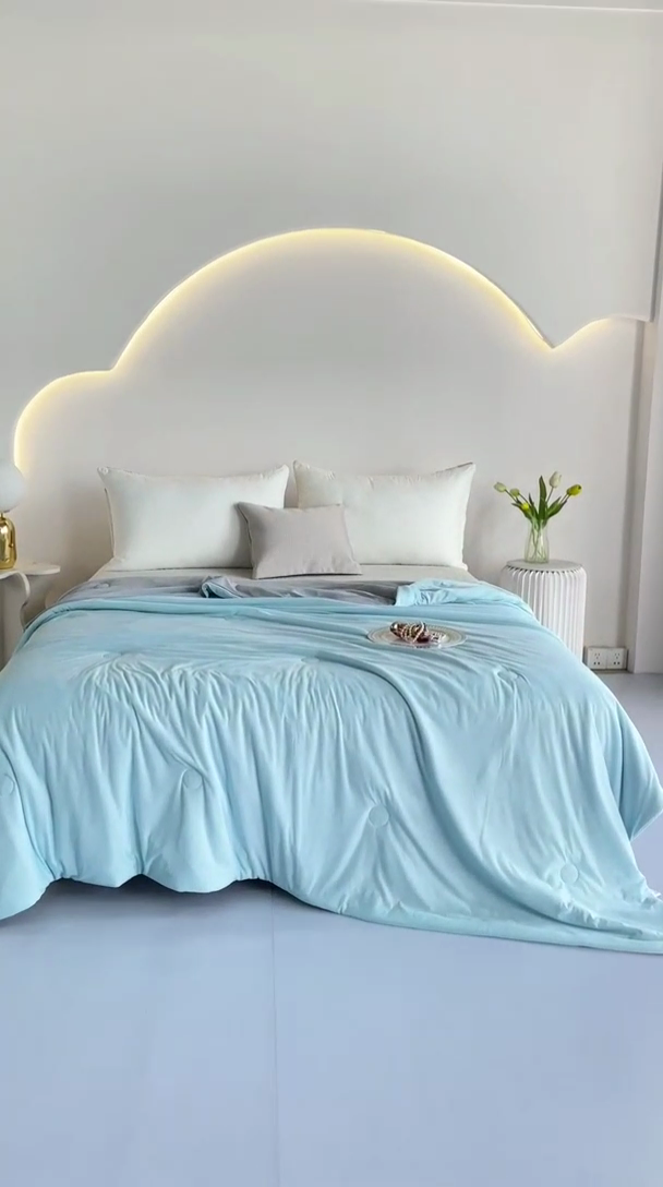 91家纺网 家纺一手货源 找家纺 仟网汇 新款氨纶凉感天丝夏被子被芯冰激凌夏被西瓜凉感丝 蓝拼灰