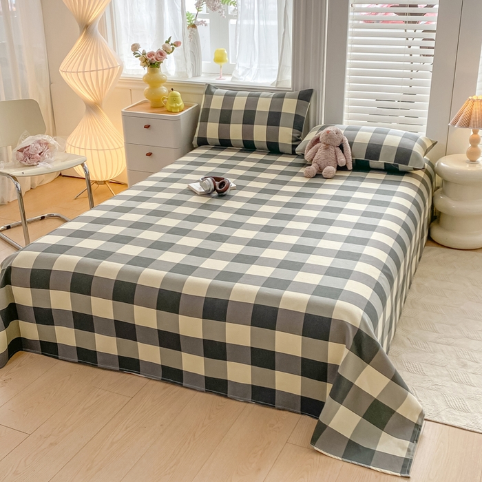 91家纺网 家纺一手货源 找家纺 米柳2025新款原棉老粗布凉席系列 灰白大格