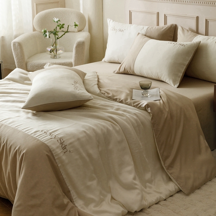 91家纺网 家纺一手货源 找家纺 金奇达2025新款【黛拉】-茧养莱赛尔四件套（标准号全网控价（折后券后）不低于228元） 黛拉-麦芽色