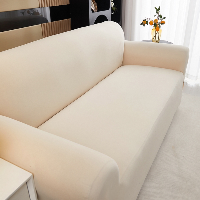 91家纺网 家纺一手货源 找家纺 共鸣沙发套 新款牛奶丝覆膜防水纯色系列沙发套 象牙白