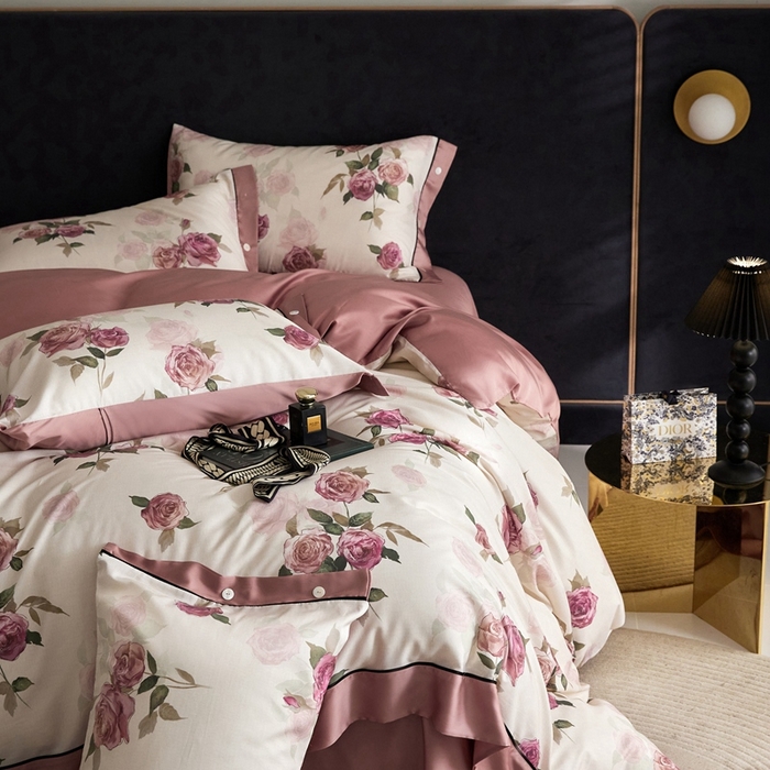 91家纺网 家纺一手货源 找家纺 金奇达2025新款【浮光花漾】-茧养莱赛尔四件套（标准号全网控价（折后券后）不低于258元） 暗夜玫瑰