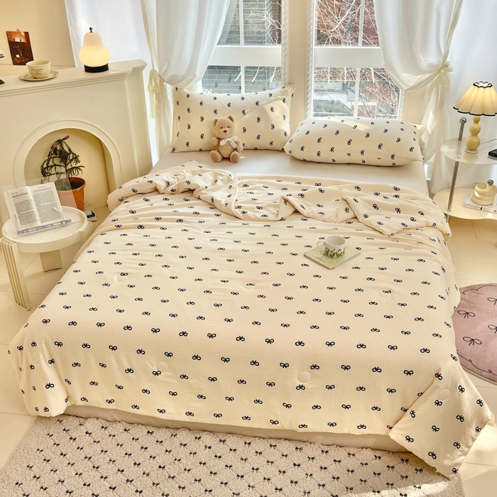 91家纺网 家纺一手货源 找家纺 星巴k家纺 2025糯糯棉A类大豆蛋白纤维夏凉被双层纱水洗棉夏被大豆被 蝴蝶结