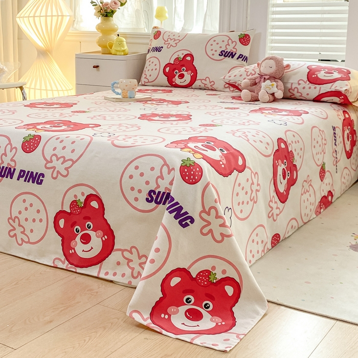 91家纺网 家纺一手货源 找家纺 米柳2025新款原棉老粗布凉席系列 草莓熊