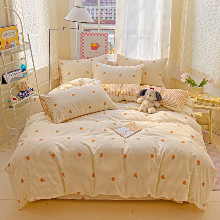 91家纺网 家纺一手货源 找家纺 棉生活家纺 2025新款ins全棉小清新系列四件套 甜桔