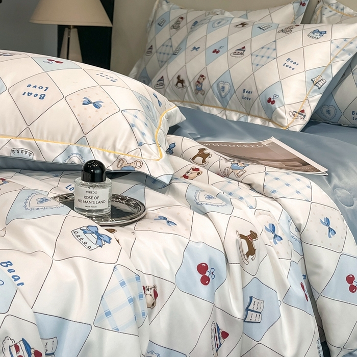 91家纺网 家纺一手货源 找家纺 佳品居 2025新款直播水洗天丝夏被冰丝夏凉被空调被四件套 熊先生