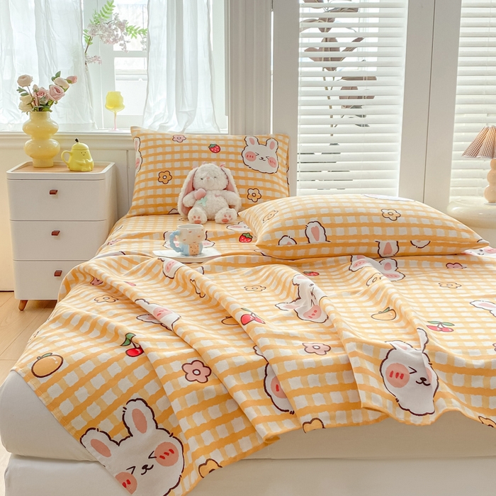 91家纺网 家纺一手货源 找家纺 米柳2025新款原棉老粗布凉席系列 樱桃兔