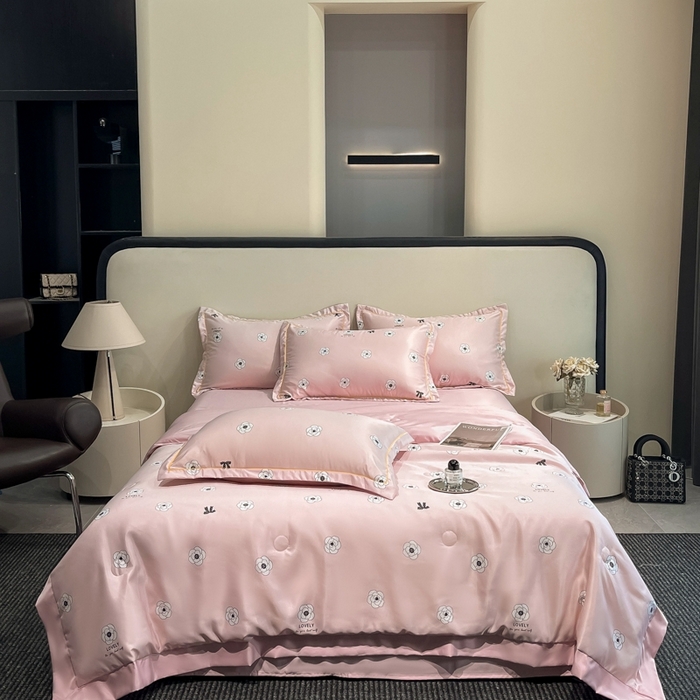 91家纺网 家纺一手货源 找家纺 佳品居 2025新款直播水洗天丝夏被冰丝夏凉被空调被四件套 香格丽粉