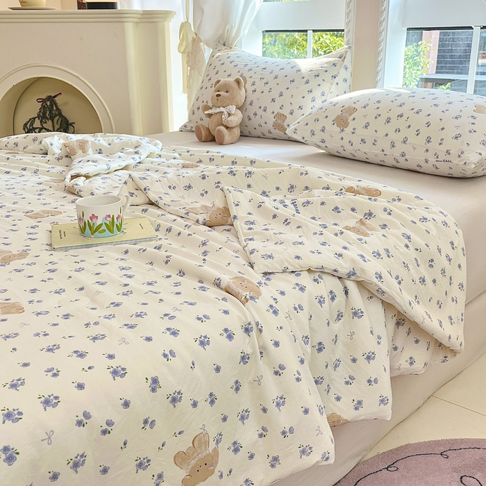 91家纺网 家纺一手货源 找家纺 星巴k家纺 2025糯糯棉A类大豆蛋白纤维夏凉被双层纱水洗棉夏被大豆被 紫色小狗