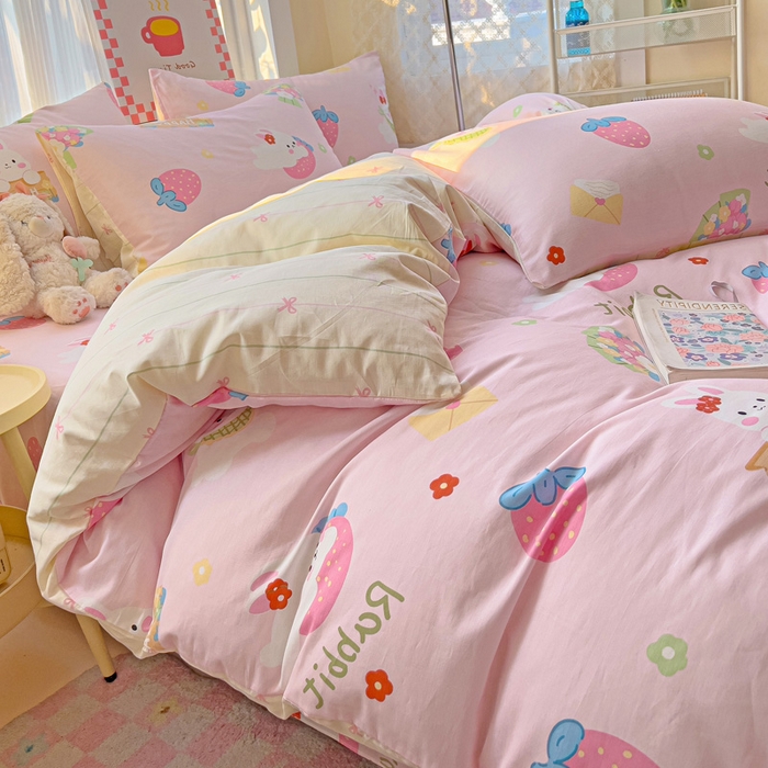 91家纺网 家纺一手货源 找家纺 棉生活家纺 2025新款ins全棉小清新系列四件套 奇趣欢乐园