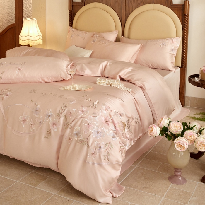 91家纺网 家纺一手货源 找家纺 爱缦 新款60支莱赛尔四件套-至真系列 玉粉