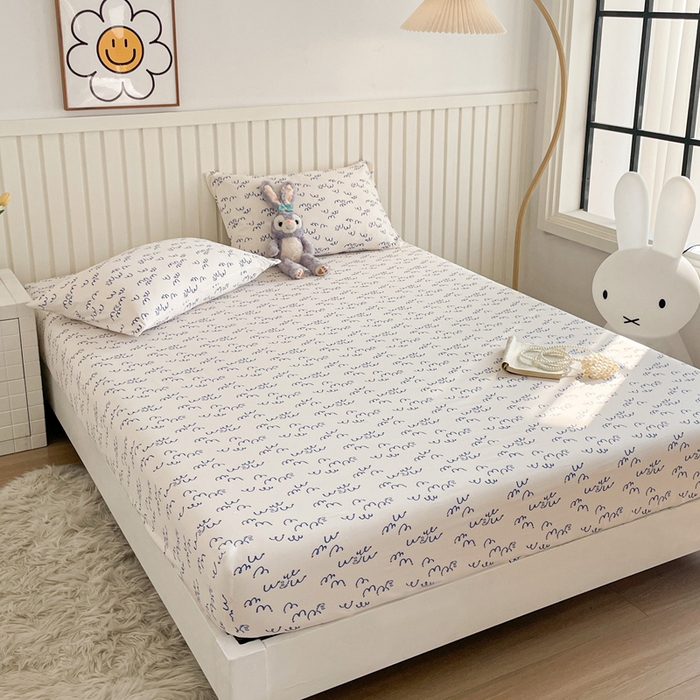 91家纺网 家纺一手货源 找家纺 芯元素 2025新款针织双层纱印花床笠 晴空