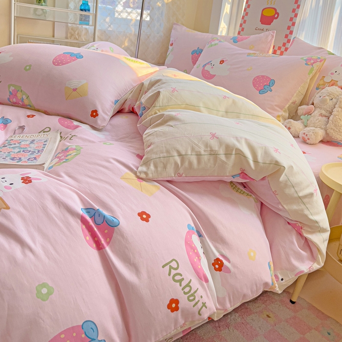 91家纺网 家纺一手货源 找家纺 棉生活家纺 2025新款ins全棉小清新系列四件套 奇趣欢乐园