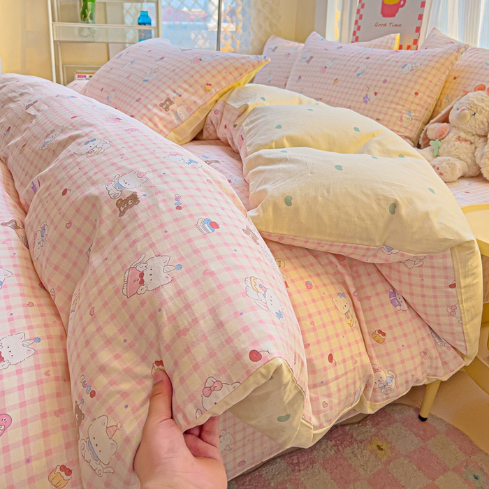 91家纺网 家纺一手货源 找家纺 棉生活家纺 2025新款ins全棉小清新系列四件套 甜美梦境