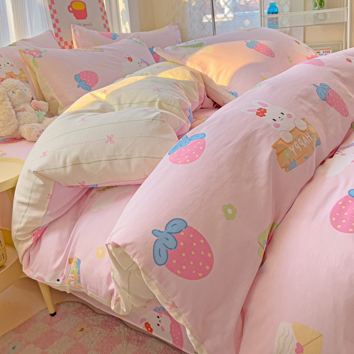 91家纺网 家纺一手货源 找家纺 棉生活家纺 2025新款ins全棉小清新系列四件套 奇趣欢乐园