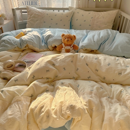 91家纺网 家纺一手货源 找家纺 （总）顾里2025新款蕾丝花边云感双层纱套件四件套