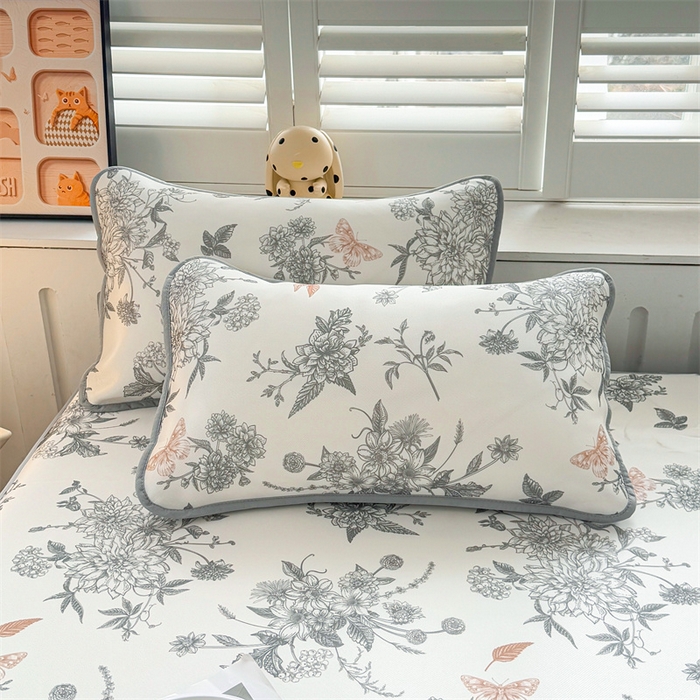 91家纺网 家纺一手货源 找家纺 雯豆家纺 2025夏季新品碳光冰丝凉席床笠款三件套印花小清新绑带冰丝席床罩 碳光冰丝席-床笠款-笔墨书香