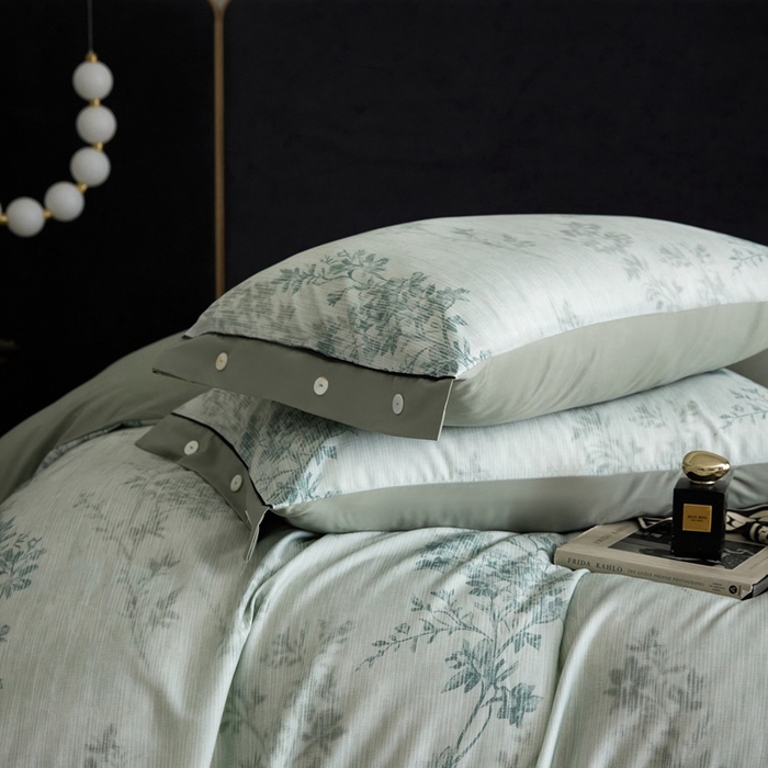 91家纺网 家纺一手货源 找家纺 金奇达2025新款【浮光花漾】-茧养莱赛尔四件套（标准号全网控价（折后券后）不低于258元） 林下风致-蓝