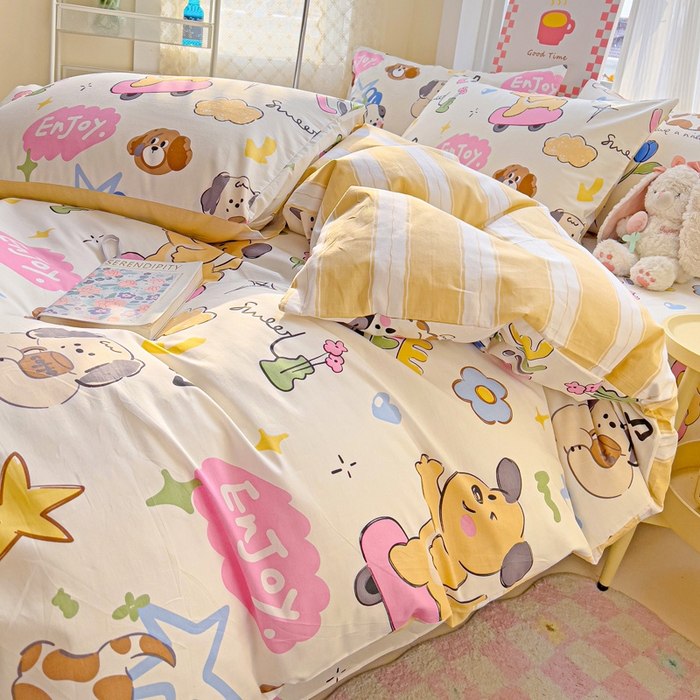 91家纺网 家纺一手货源 找家纺 棉生活家纺 2025新款ins全棉小清新系列四件套 跳动节奏