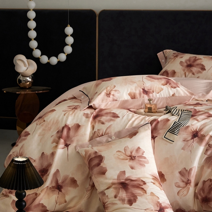 91家纺网 家纺一手货源 找家纺 金奇达2025新款【浮光花漾】-茧养莱赛尔四件套（标准号全网控价（折后券后）不低于258元） 南栀-卓雅粉