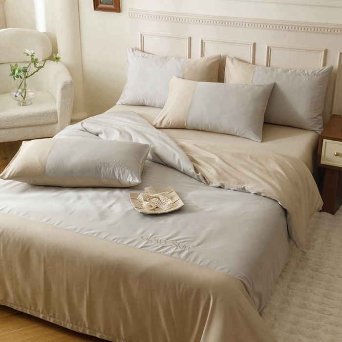 91家纺网 家纺一手货源 找家纺 金奇达2025新款【黛拉】-茧养莱赛尔四件套（标准号全网控价（折后券后）不低于228元） 黛拉-咖灰