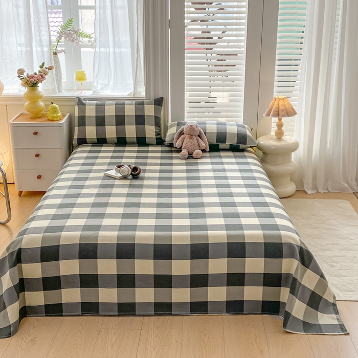 91家纺网 家纺一手货源 找家纺 米柳2025新款原棉老粗布凉席系列 灰白大格