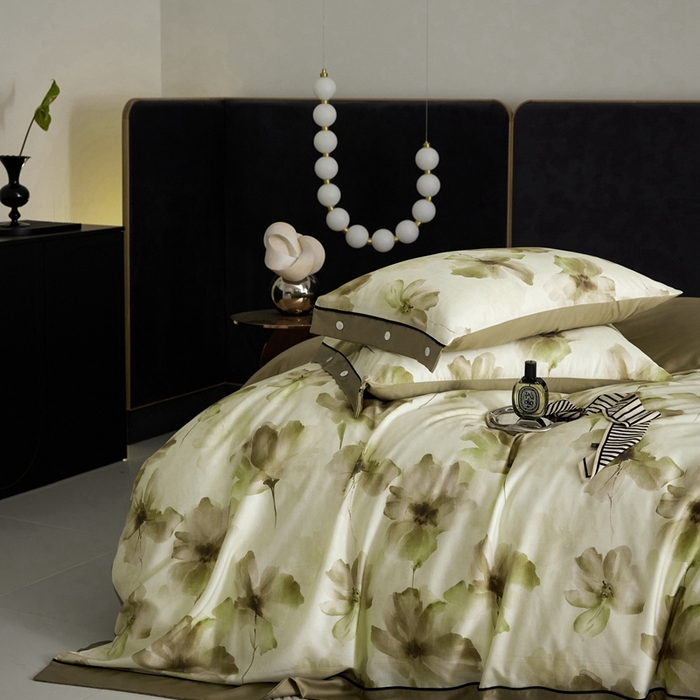 91家纺网 家纺一手货源 找家纺 金奇达2025新款【浮光花漾】-茧养莱赛尔四件套（标准号全网控价（折后券后）不低于258元） 南栀-古绿