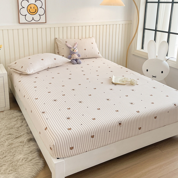 91家纺网 家纺一手货源 找家纺 芯元素 2025新款针织双层纱印花床笠 绅士小熊