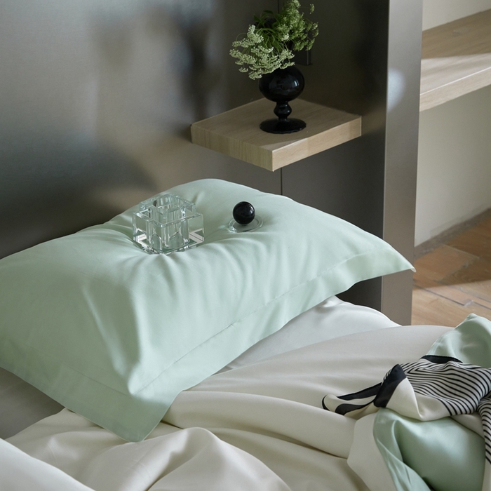 91家纺网 家纺一手货源 找家纺 金奇达2025新款【可芙】-轻氧水光天丝棉四件套（标准号全网控价（折后券后）不低于238元） 可芙-绿+白