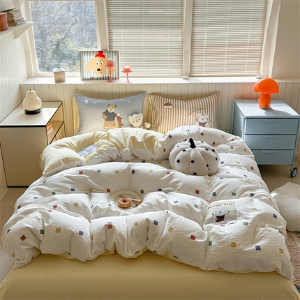 91家纺网 家纺一手货源 找家纺 （总）暖生活 2025新款全棉双层纱四件套-贴画系列